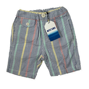 Bit'z Kids Seersucker Shorts 12-18 Months Blue/Yellow/Red Striped Elastic Waist
